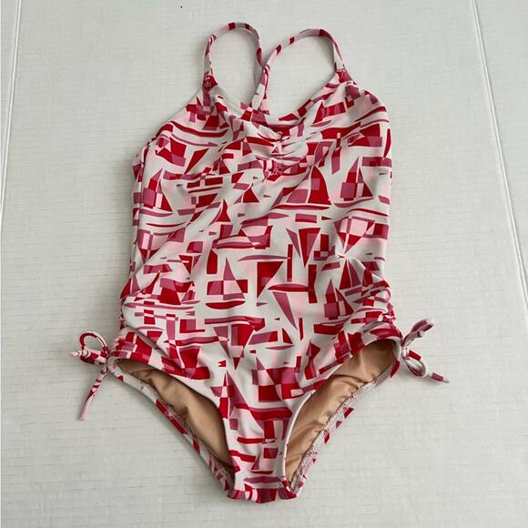 Crewcuts Kids Girls Red Pink Sailboat One Piece Swimsuit Size 4-5 - Picture 1 of 6